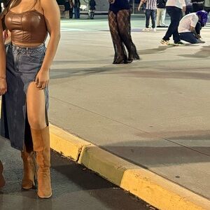 SHEIN Brown Faux Leather Crop Top